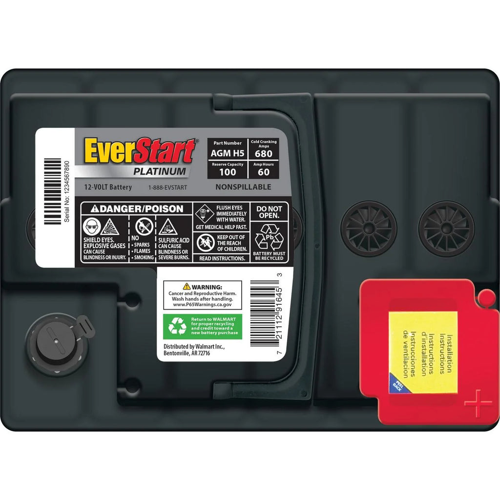 EverStart Platinum BOXED AGM Automotive Battery, Group Size H5 / LN2 / 47 12 Volt, 680 CCA 105RC