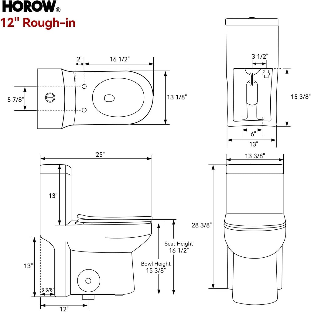 Small One Piece Toilet with Soft Closing & UF Seat,1.1/1.6 GPF Dual Flush 12'' Rough-In Matte Black