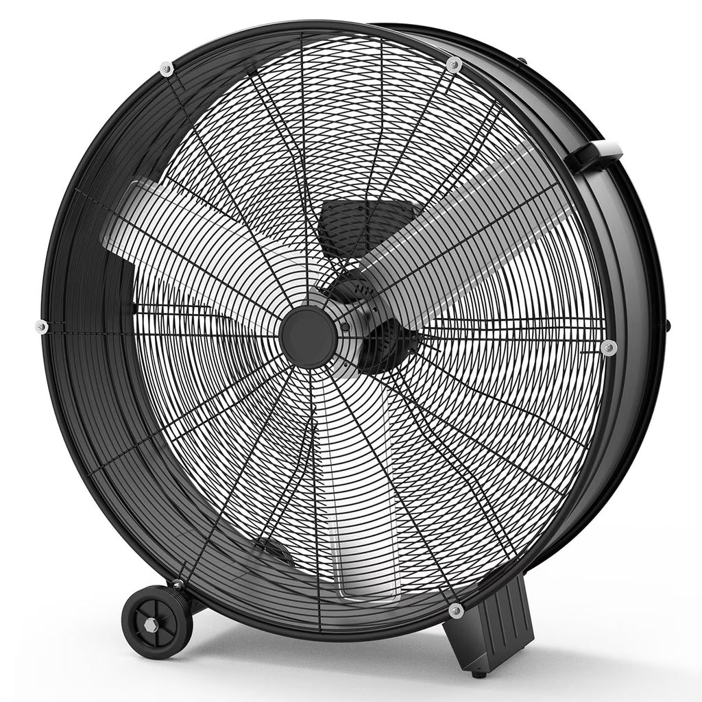 Danolapsi 30 Inch Industrial Drum Fan, 3-Speed High Velocity Floor Fan, Heavy Duty Metal Air Circulator with Caster Handle for Patios, Warehouses, Commercial, Factories and Workshops