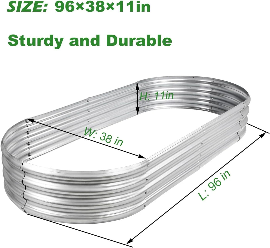 Galvanized Raised Garden Bed Kit 8ft Galvanized Planter Garden Boxes Outdoor, Oval Large Metal for Vegetables