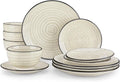 Dinnerware Sets 12 Pieces Bonbon Beige Dinner Set, Plates and Bowls Sets with Dinner Plates Bowls Handpainted Spirals Pattern Dish Sets, Service for 4