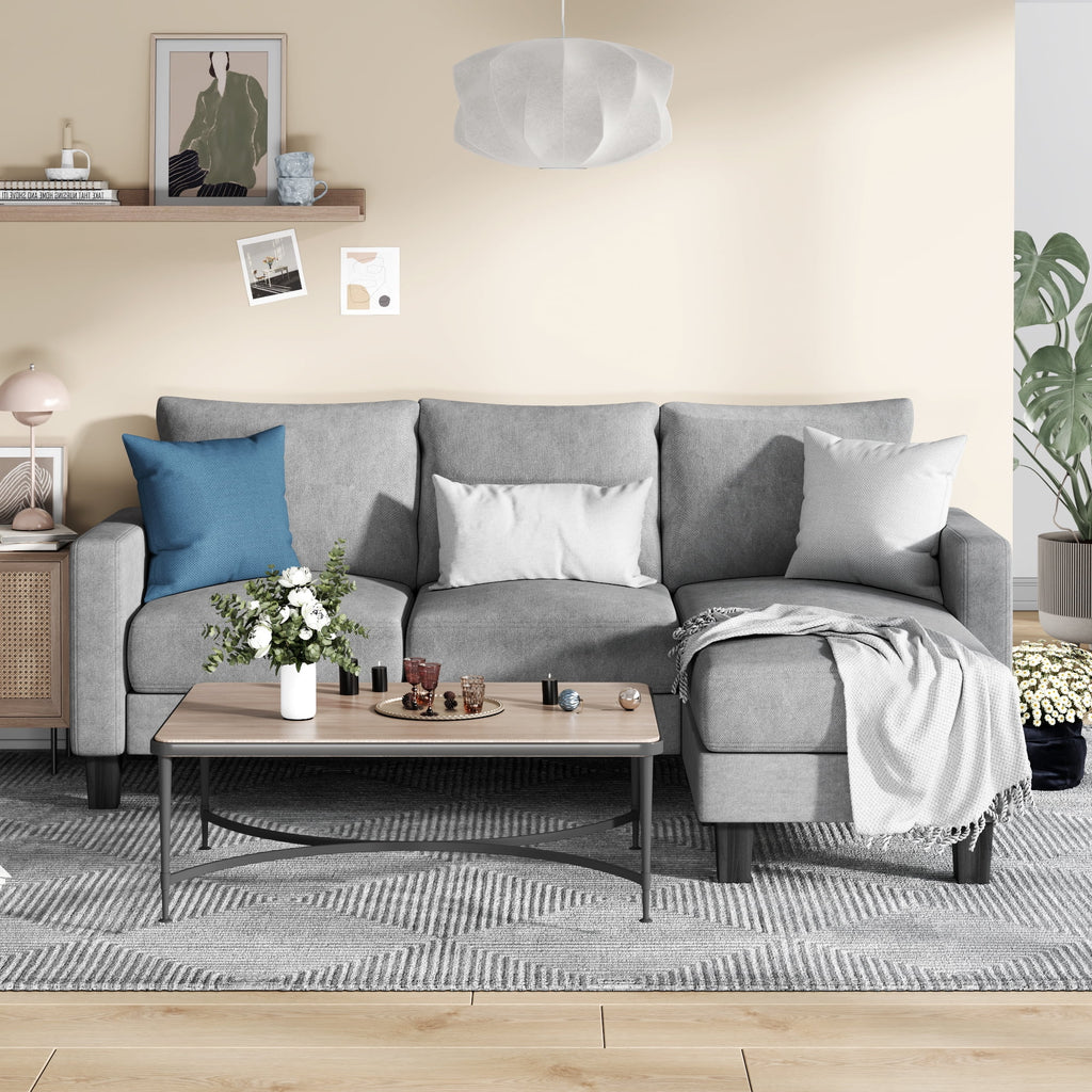 Homall Convertible Sectional Sofa Couch, Modern Linen Fabric L-Shaped Couch 3-Seat Sofa Sectional with Reversible Chaise for Small Living Room, Apartment and Small Space, Dark Gray