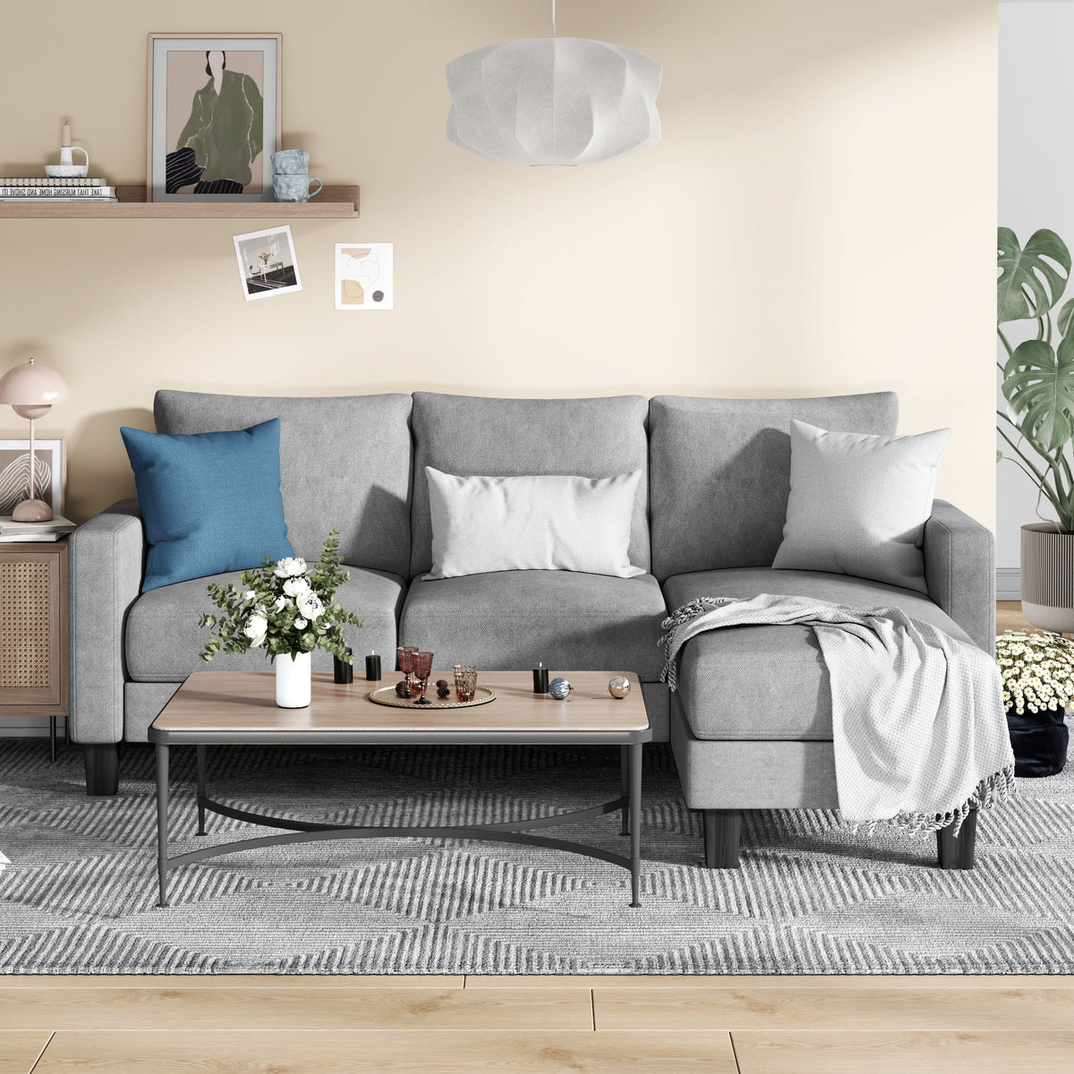 Homall Convertible Sectional Sofa Couch, Modern Linen Fabric L-Shaped Couch 3-Seat Sofa Sectional with Reversible Chaise for Small Living Room, Apartment and Small Space, Dark Gray