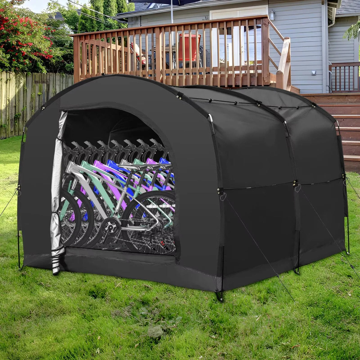 NAIZEA Large Bike Storage Tent, 47" Depth Storage for 6 Bikes Waterproof Outdoor Bicycle Cover, Lawn Mower Garden Tools Shed, Backyard Storage Room Tent Shelter W/Fixing Peg & Rop