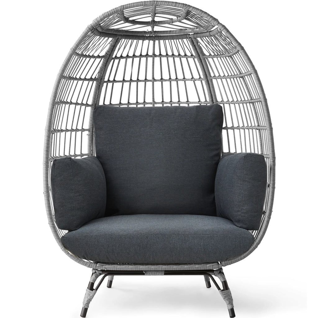 Best Choice Products Wicker Egg Chair Oversized Indoor Outdoor Patio Lounger w/ Steel Frame, 440lb Capacity - Black