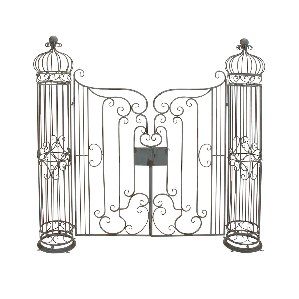 DecMode Traditional Metal Arch with Botanical Design Garden Arbors with Latch Lock Closure, 78"W x 94"H