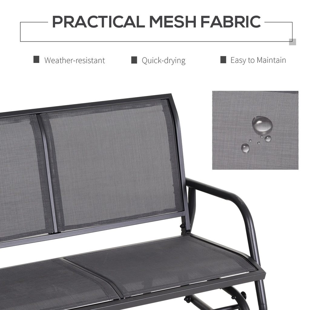 Outsunny 2-Person Outdoor Glider Bench, Patio Double Swing Rocking Chair Loveseat w/Powder Coated Steel Frame for Backyard Garden Porch, Black
