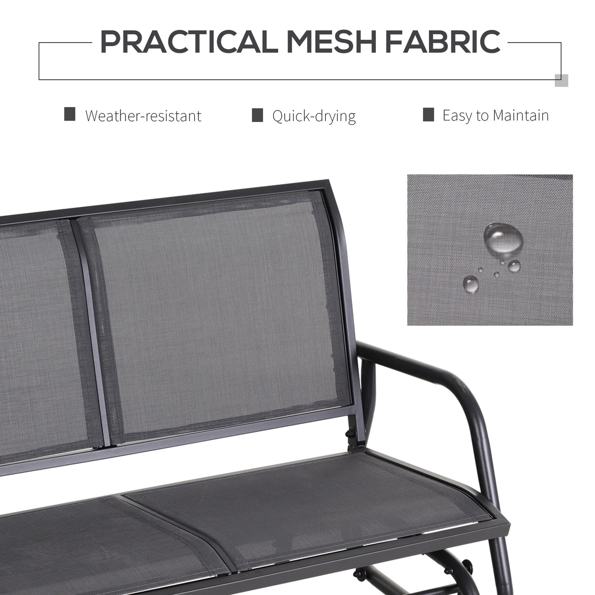Outsunny 2-Person Outdoor Glider Bench, Patio Double Swing Rocking Chair Loveseat w/Powder Coated Steel Frame for Backyard Garden Porch, Black