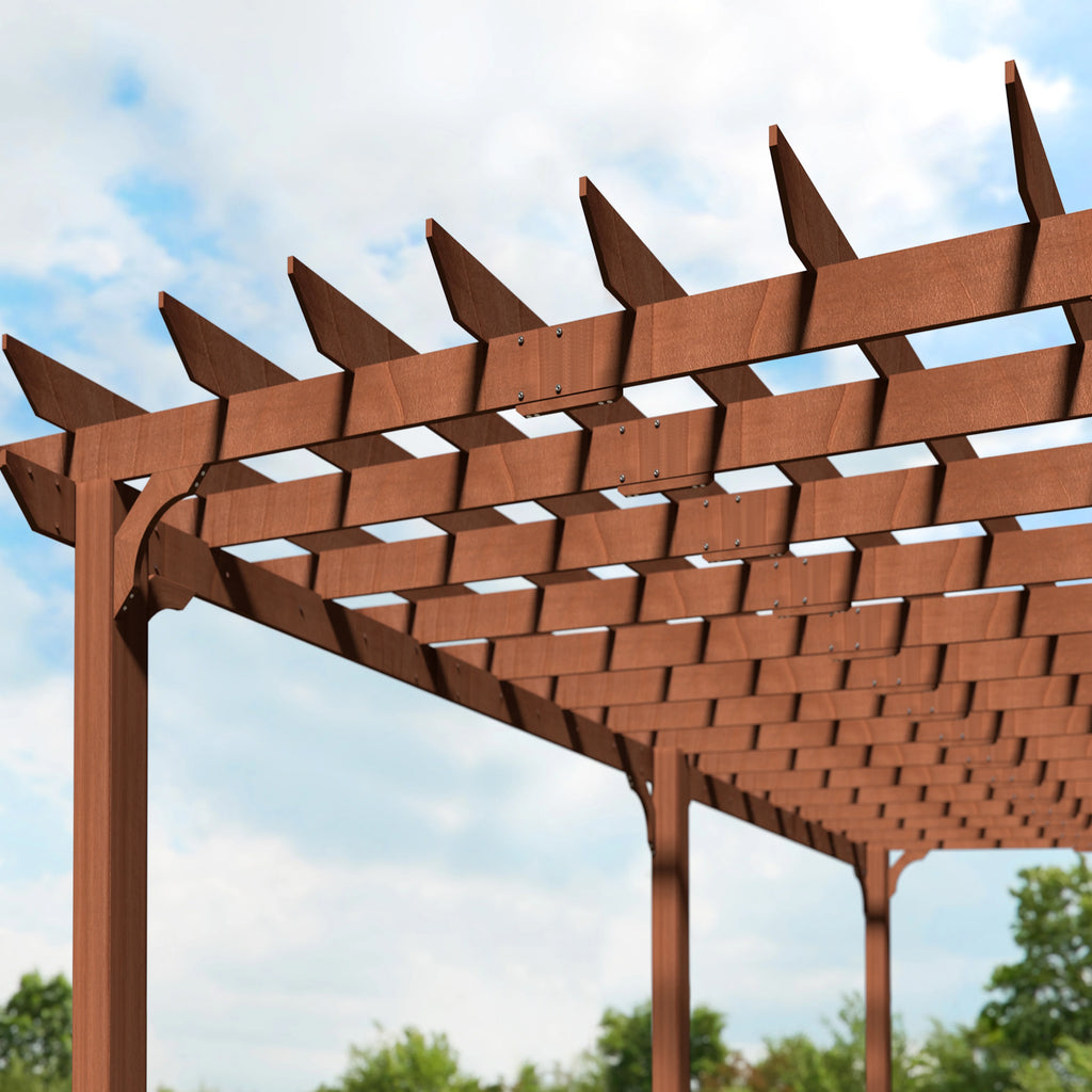 VEIKOUS 12'x10' Cedar Wood Pergola w/ Flat Roof and Ground Stakes for Outdoor Patio, Garden, Deck