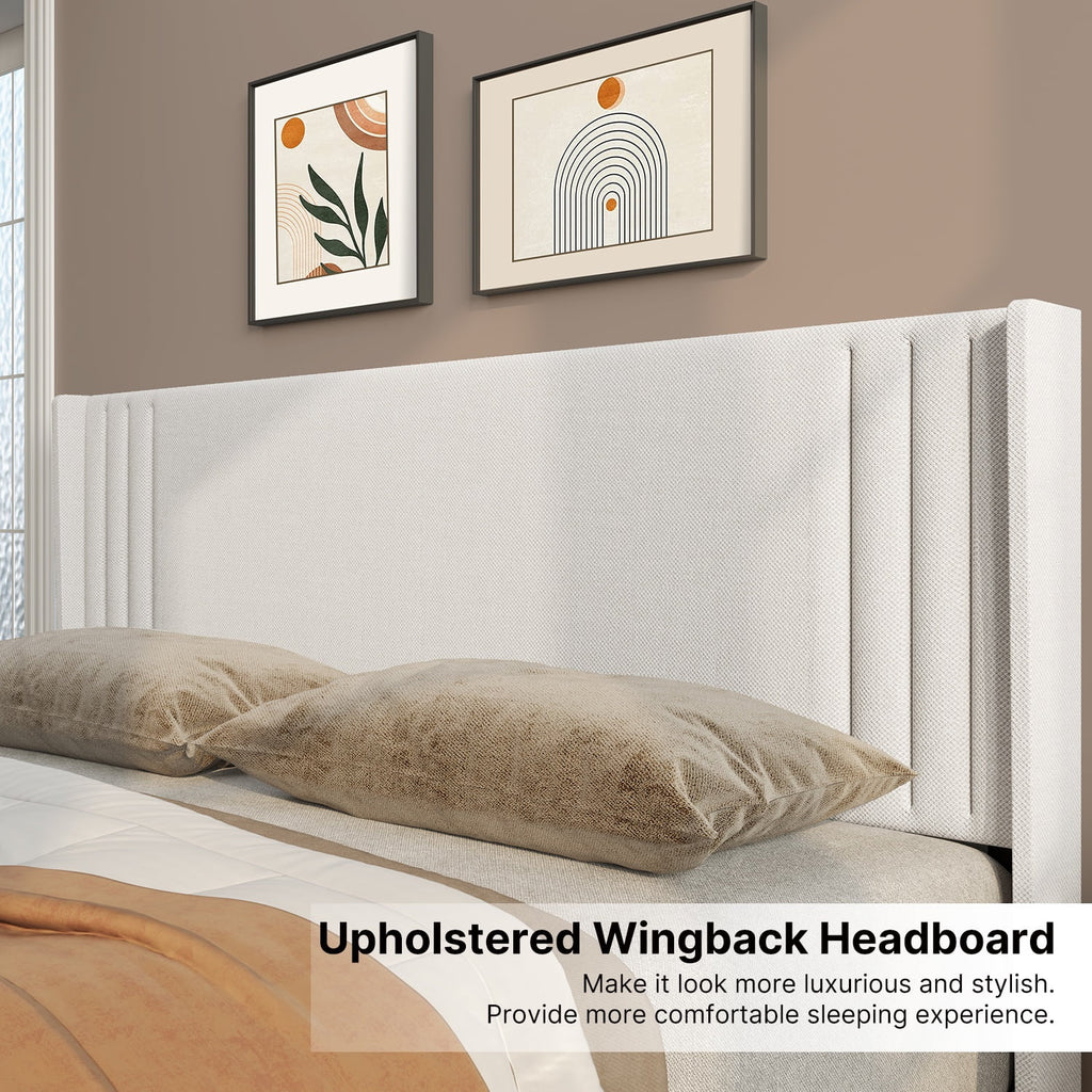 Full Size Bed Frame, Bed Frame with Wingback Headboard Hold 850 lbs, Dark Gray