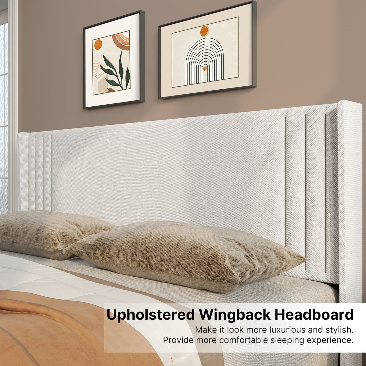 Full Size Bed Frame, Bed Frame with Wingback Headboard Hold 850 lbs, Dark Gray
