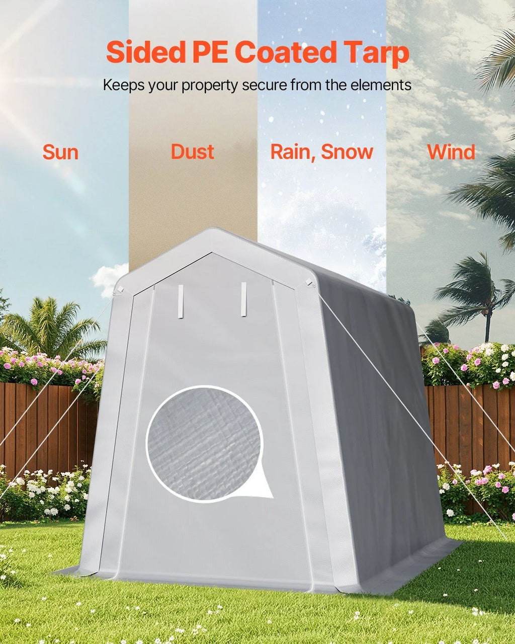6X8ft waterproof portable canopy carport, metal frame yard tool storage tent, quick assembly weatherproof