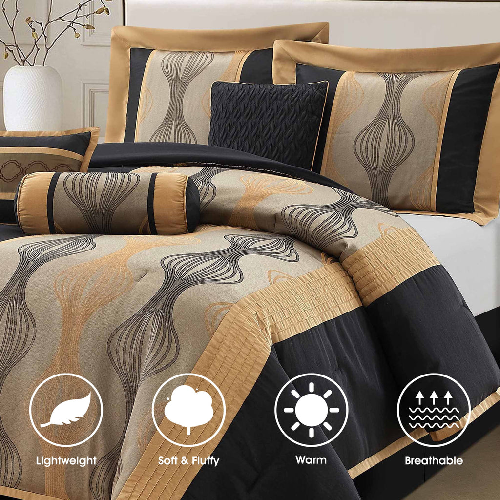Lanco Black Silver Comforter Set , California King Size , 7 Pieces Fashion Jacquard Bedding Set