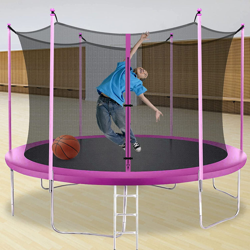 FDW 8 ft New Outdoor Round Trampoline with Safety Net and Spring Pad for Kids and Adults(Blue)