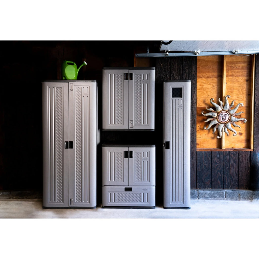 Suncast Single Drawer Resin Base Storage Cabinet, Platinum Metallic