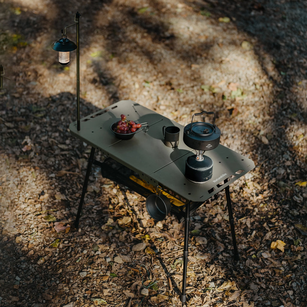 Naturehike, Portable Camping Table, Outdoor Detachable Tactical Camping Table, Lightweight Aluminium Camping Table with Light Pole, Adjustable Height