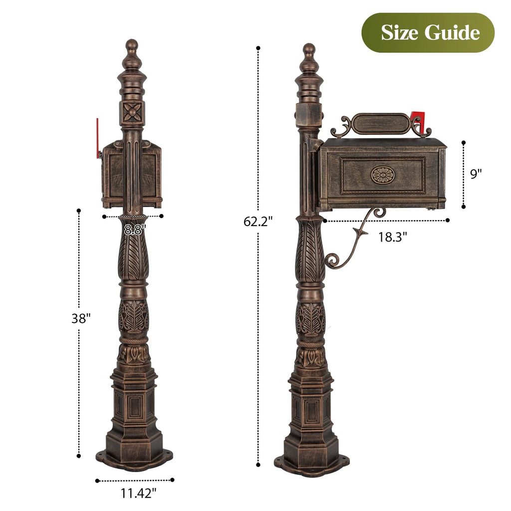 Betisef Large Cast Aluminum Mailbox Barcelona Decorative Post Mail Box Combination Stratford Heavy Duty