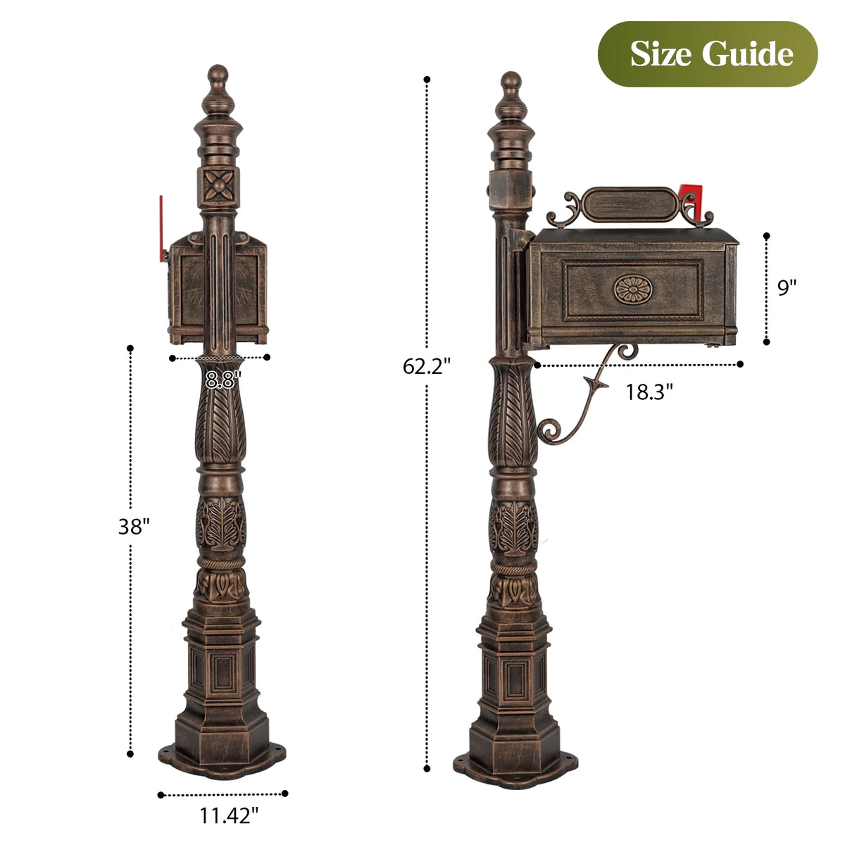 Betisef Large Cast Aluminum Mailbox Barcelona Decorative Post Mail Box Combination Stratford Heavy Duty