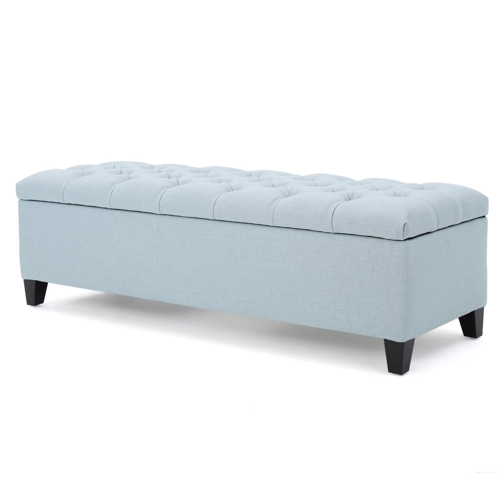 Noble House Hampton Contemporary Fabric Upholstered Storage Ottoman, White and Blue Floral