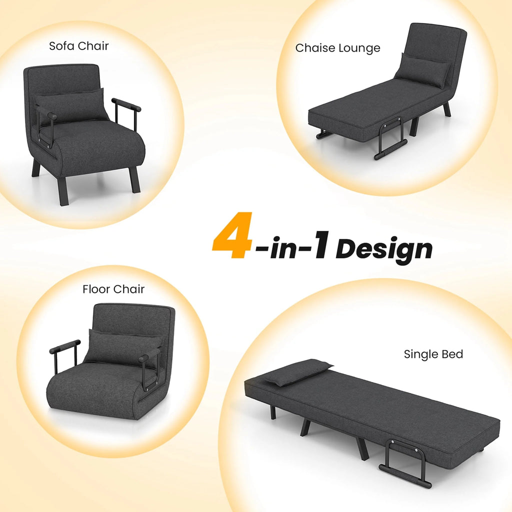 Costway Folding 6 Position Convertible Sleeper Bed Armchair Lounge Couch w/ Pillow Gray