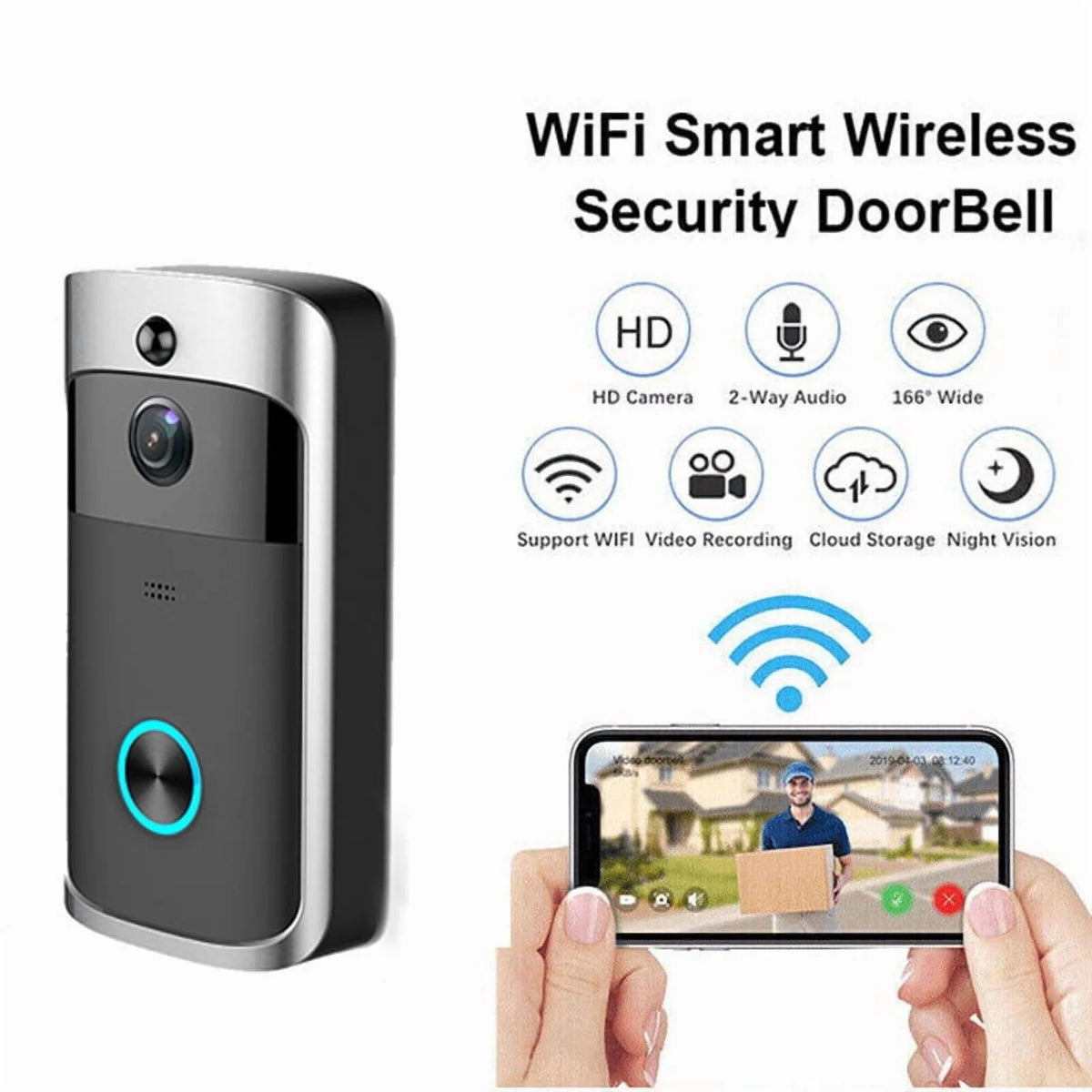 2PCS Ring & Video Doorbell with Camera Wireless WiFi Security Phone Bell 720PHD Video Doorbell Camera, Wireless Doorbell Camera with Chime