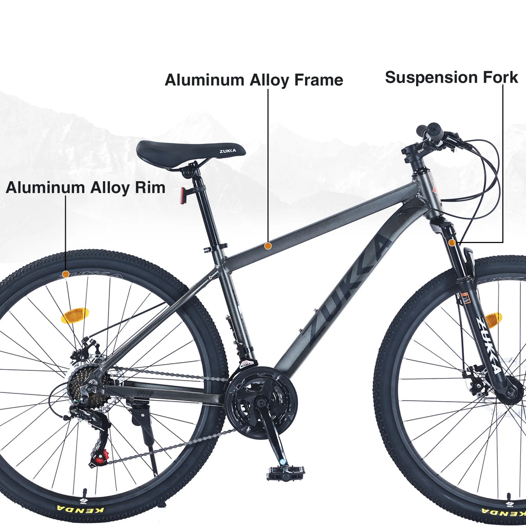 27.5 Inch Mountain Bike, 21 Speed Mountain Bicycle with Front Suspension and Aluminum Alloy Frame for Men Women Boys and Girls, Blue