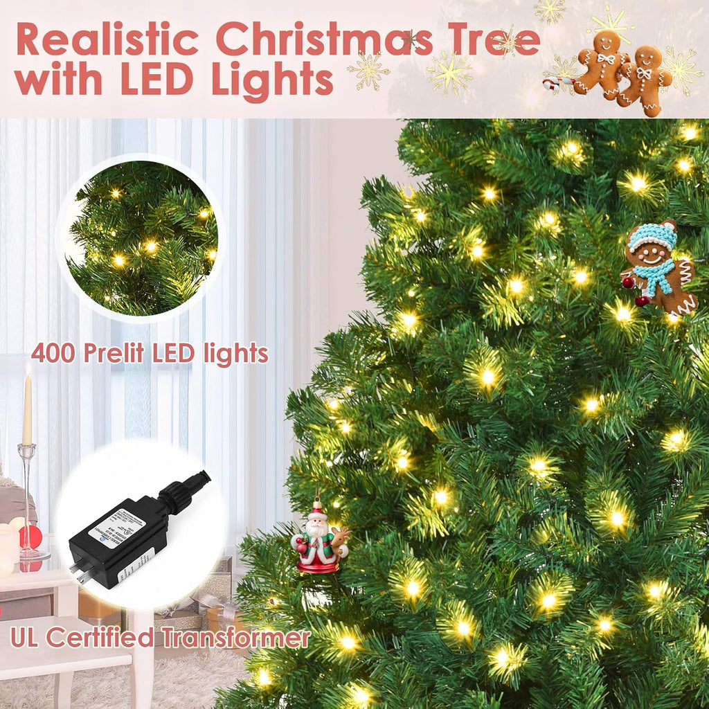 Vebreda 6FT Pre-Lit Artificial Christmas Tree with 300 Warm White LED Lights, Hinged Branch Design, Eco-Friendly PVC Needles & Foldable Metal Stand for Home, Office & Holiday Dcor