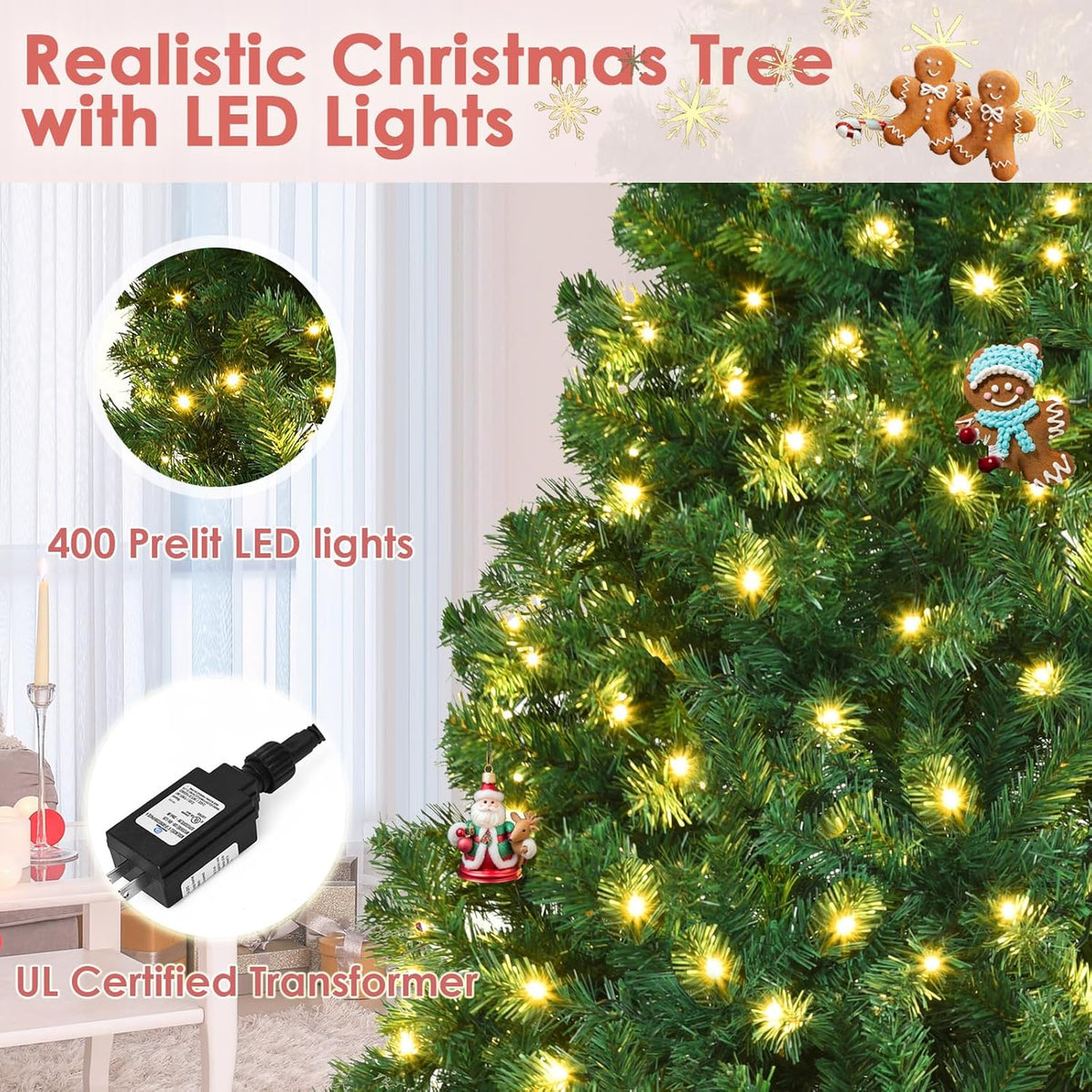 Vebreda 6FT Pre-Lit Artificial Christmas Tree with 300 Warm White LED Lights, Hinged Branch Design, Eco-Friendly PVC Needles & Foldable Metal Stand for Home, Office & Holiday Dcor
