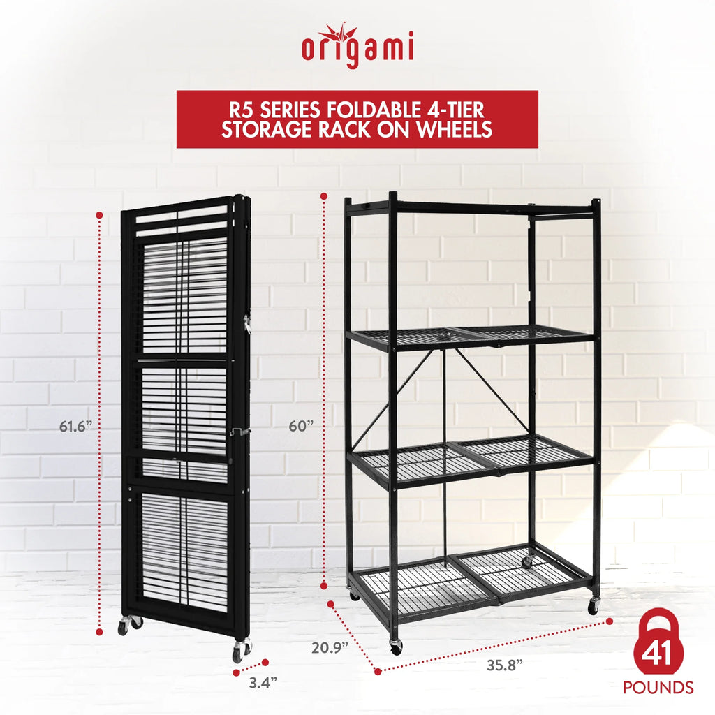 Origami 2-Pack R5 Series Heavy-Duty 4-Tier Foldable Steel Shelf, Pewter