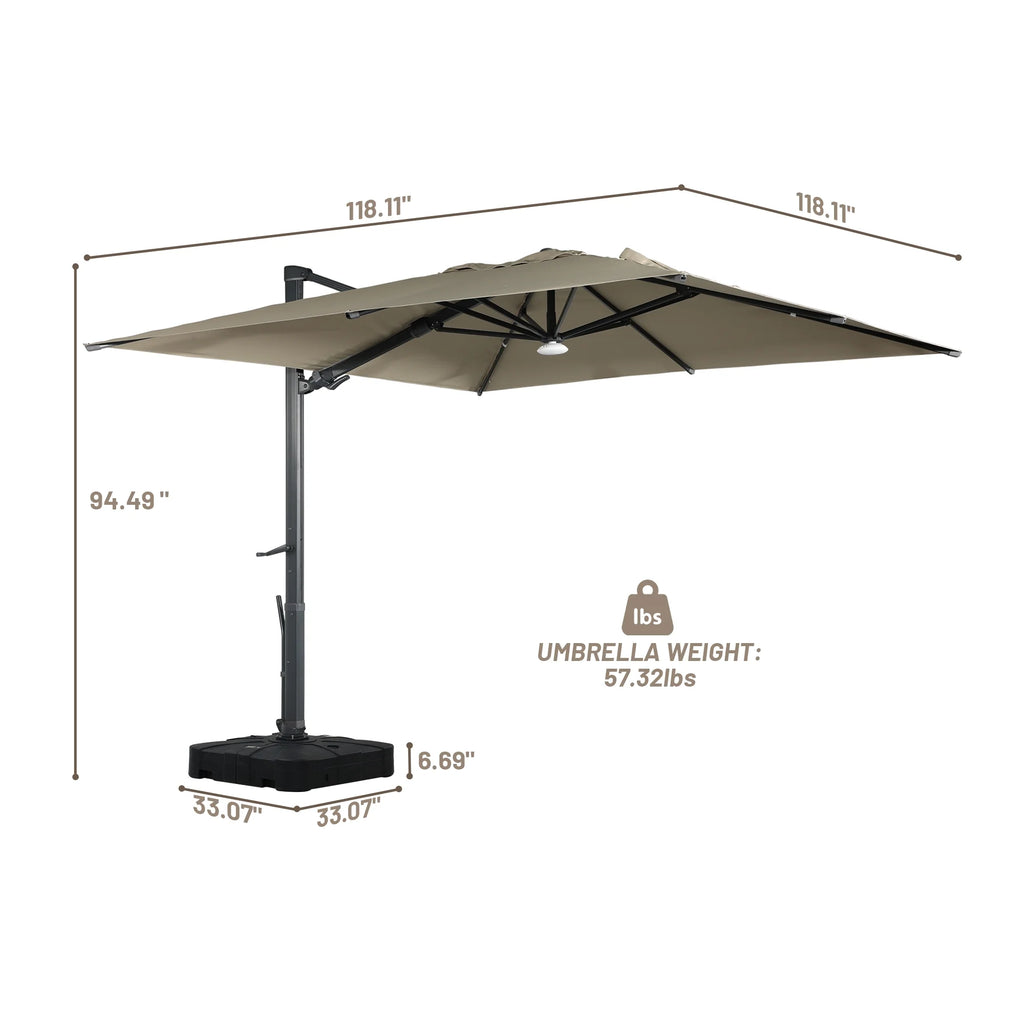 Boyel Living Cantilever Outdoor Patio Umbrellas, with Bluetooth Ambient Light & Base, Offset Square Umbrella for Pool Deck Garden Backyard, Navy Blue