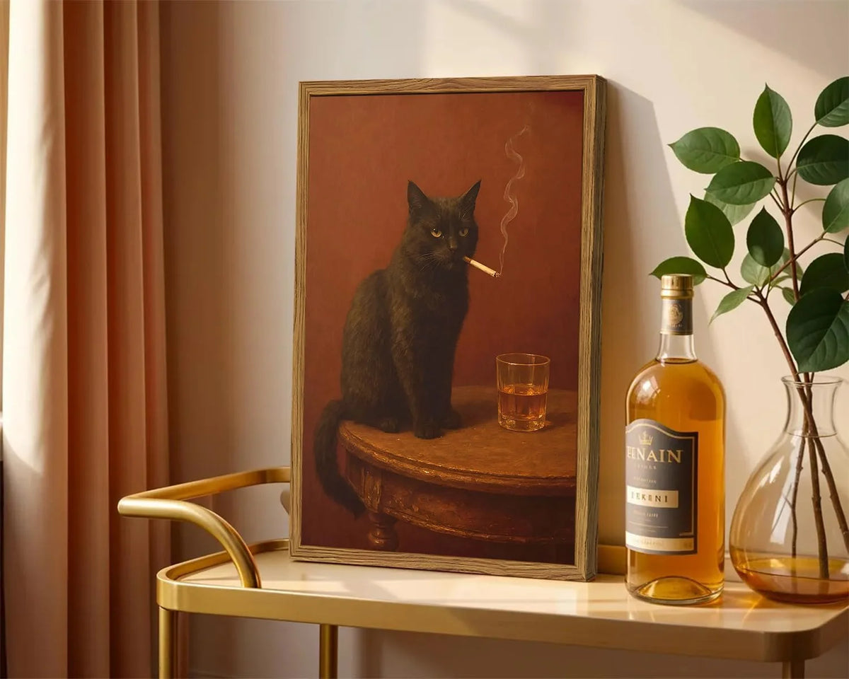 Framed Funny Black Cat Wall Art