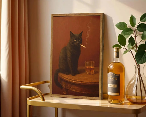 Framed Funny Black Cat Wall Art