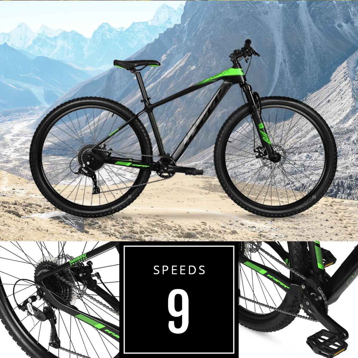 Hyper 29" Carbon Fiber Men's Mountain Bike, Black/Green