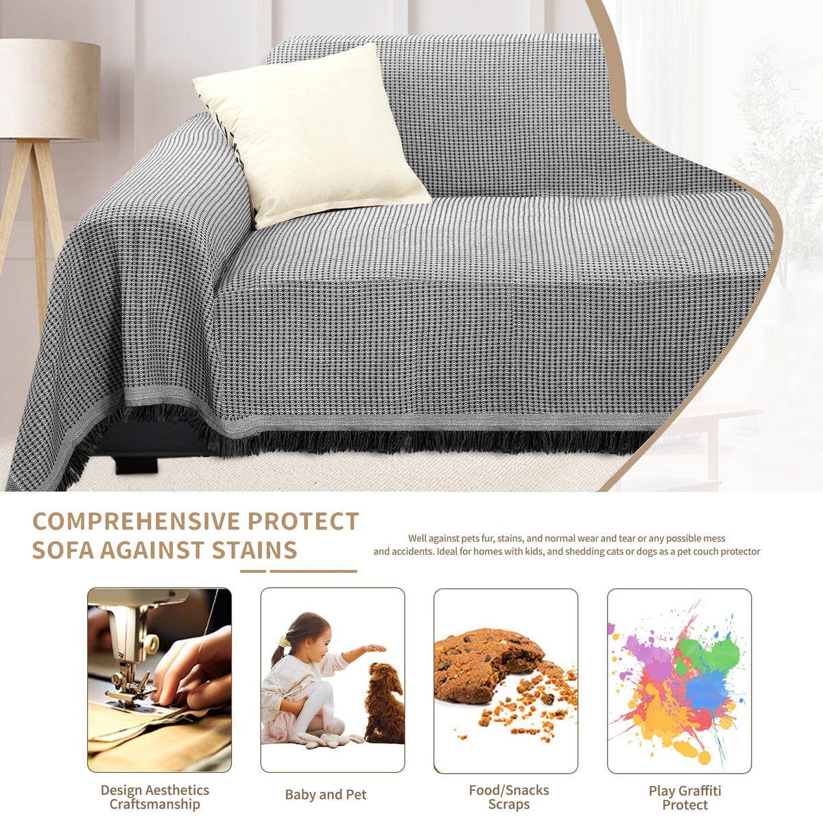 HDCAXKJ Washable L Shape Sofa Covers Reversible Sectional Couch Covers Corner Sofa Slipcovers Blankets Sofa Cover for Living Room Home Decor,91"x252",Gray