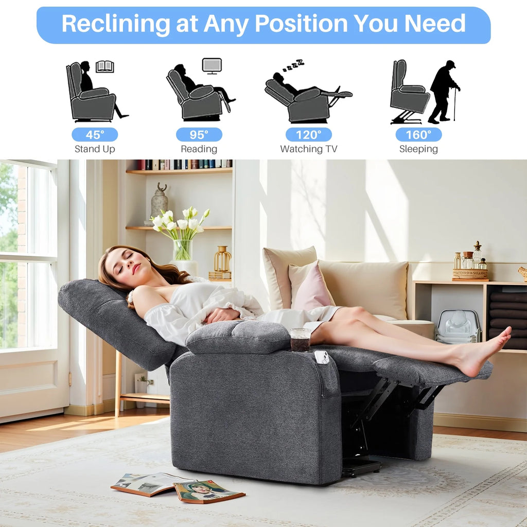 Simenmax Recliner Chair with Massage and Heating, Home Theater Seating with Lumbar Support, Adjustable Electric Power Lift Chairs, Gray