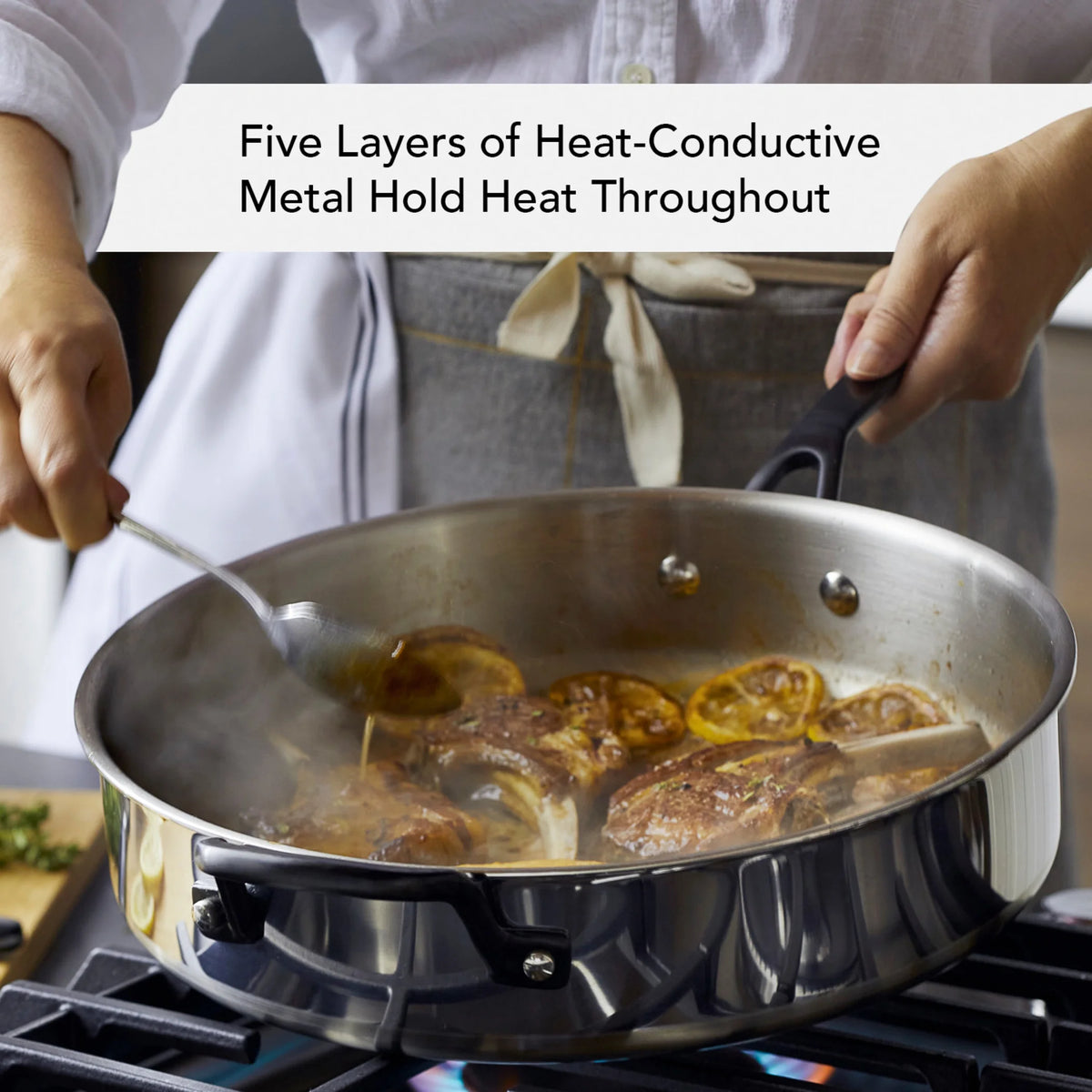 KitchenAid 5-Ply Clad 10 Pcs Stainless Steel Cookware Induction Pots and Pans Set, Dishwasher Safe, Metal Utensil, Broiler and Oven Safe to 500F, Polished Stainless Steel