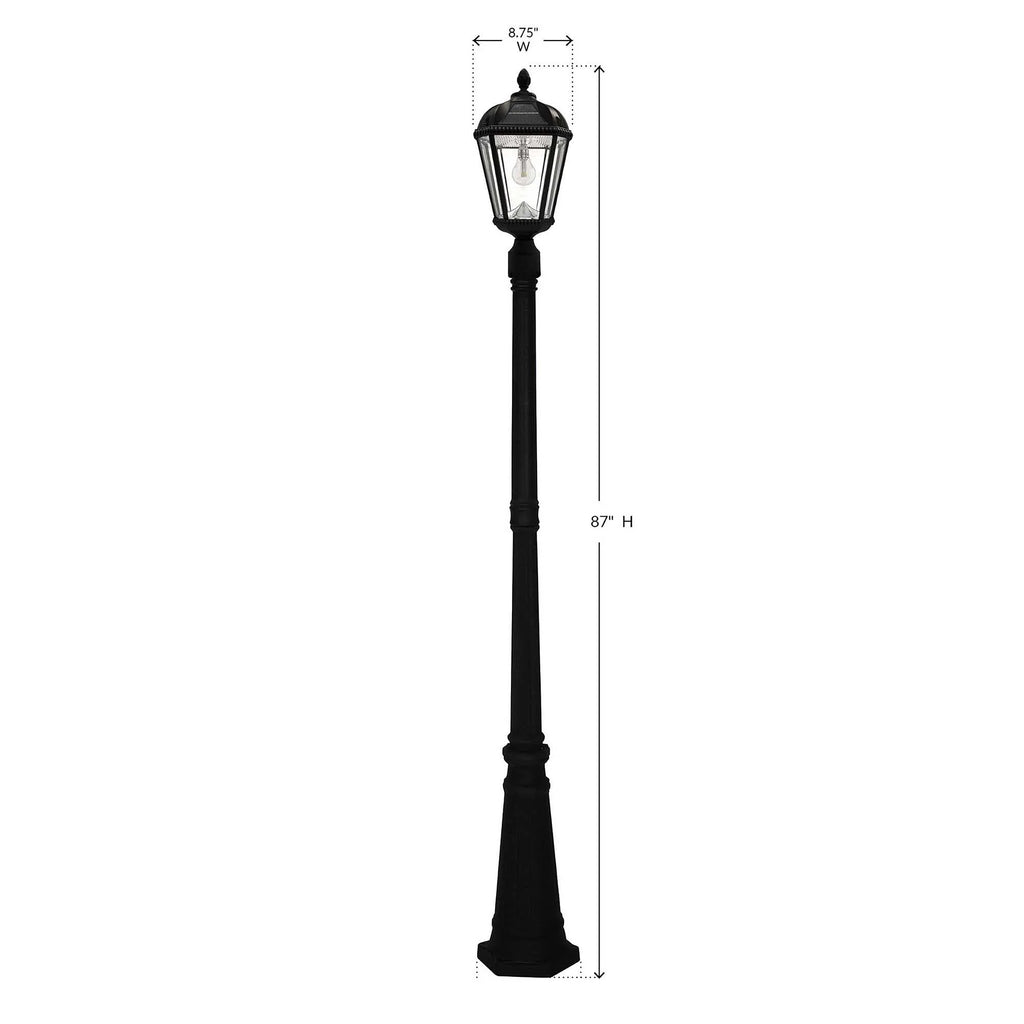Gama Sonic Solar Outdoor Lamp Post Light, Black Cast Aluminum and Beveled Glass Panels, 10-Year Royal Bulb, Warm White LED with Omni-Direction Reflector, 87-inch Height, 98B001