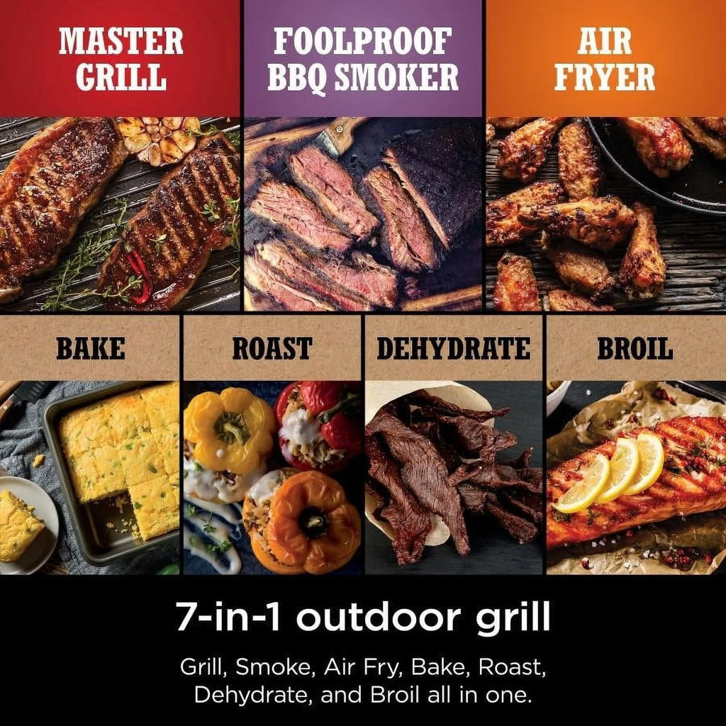Ninja OG701 Woodfire Outdoor Grill & Smoker 7-in-1 Master Grill BBQ Smoker and Air Fryer with Woodfire Technology