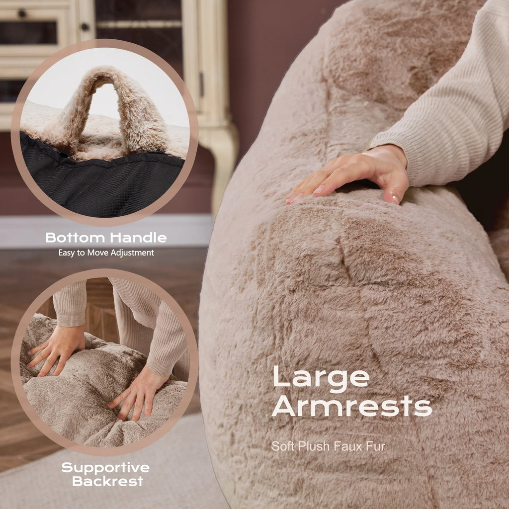 HOMGUAVA Giant Bean Bag Chair for Adults & Kids, Oversized Lounger Couch Large Lazy Chair w/ Stuffed Memory Foam & Wide Armrests, Light Gray