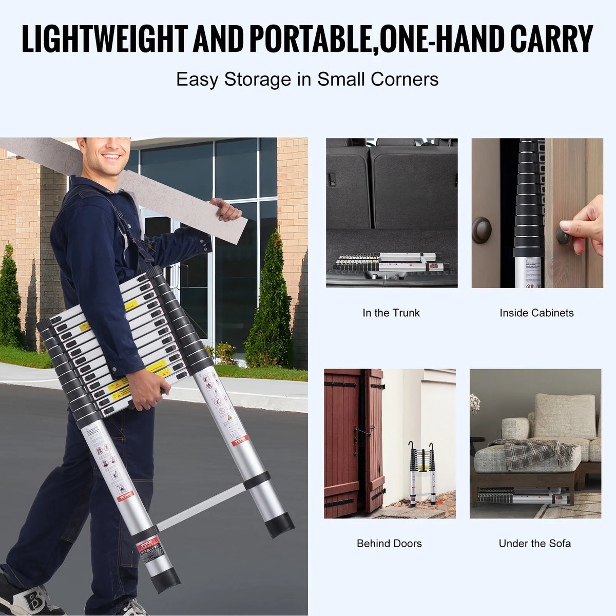 VEVOR Telescoping Ladder, 16.4FT Aluminum Lightweight Extension Ladder, Multi-button Retraction Collapsible Ladder, 375 LBS Capacity with Non-slip Feet, Portable Compact Ladders for Home, RV, Loft
