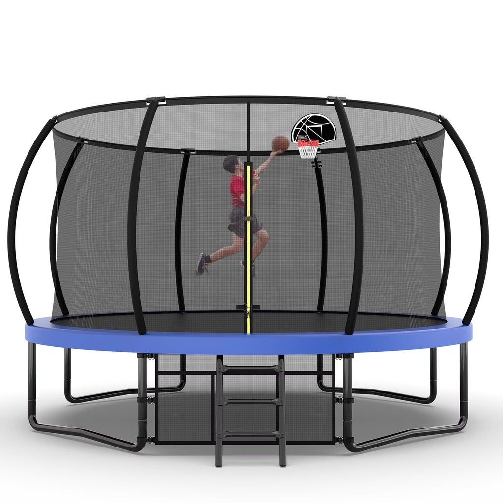 Netrum 10ft Kids Trampoline with Basketball Hoop, Outdoor Trampolines with Enclosure Net,Ladder, 880Lbs Trampoline for 4 Kids Green