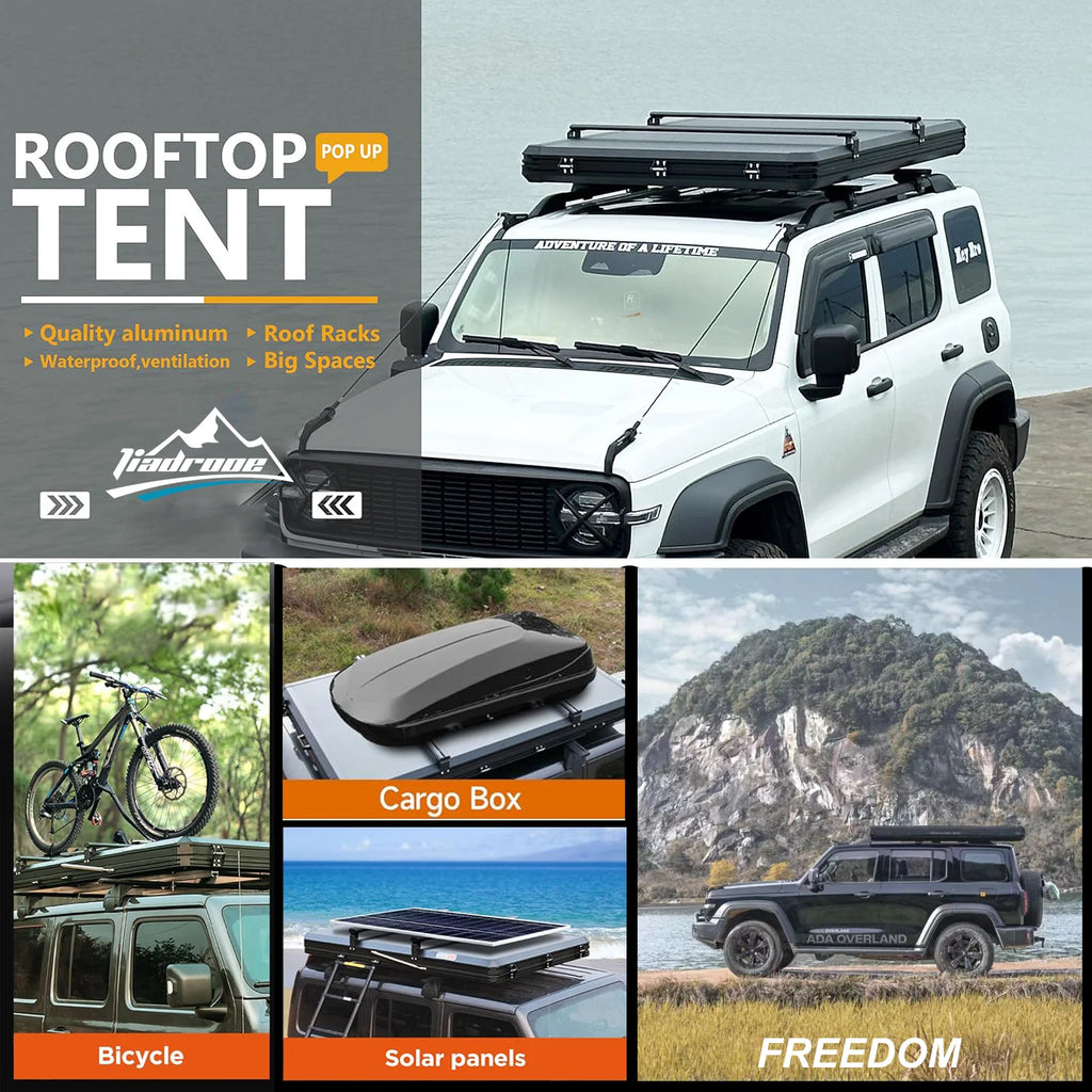 Rooftop Tent Hard Shell - Outdoor Car Camping 2-3 Person Truck, Sedan, SUV, Waterproof, Teardrop, Windproof, Sturdy, Easy Up Roof for SUV Road Trip Essentials Overland, Large, Black