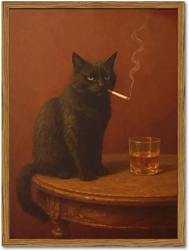Framed Funny Black Cat Wall Art