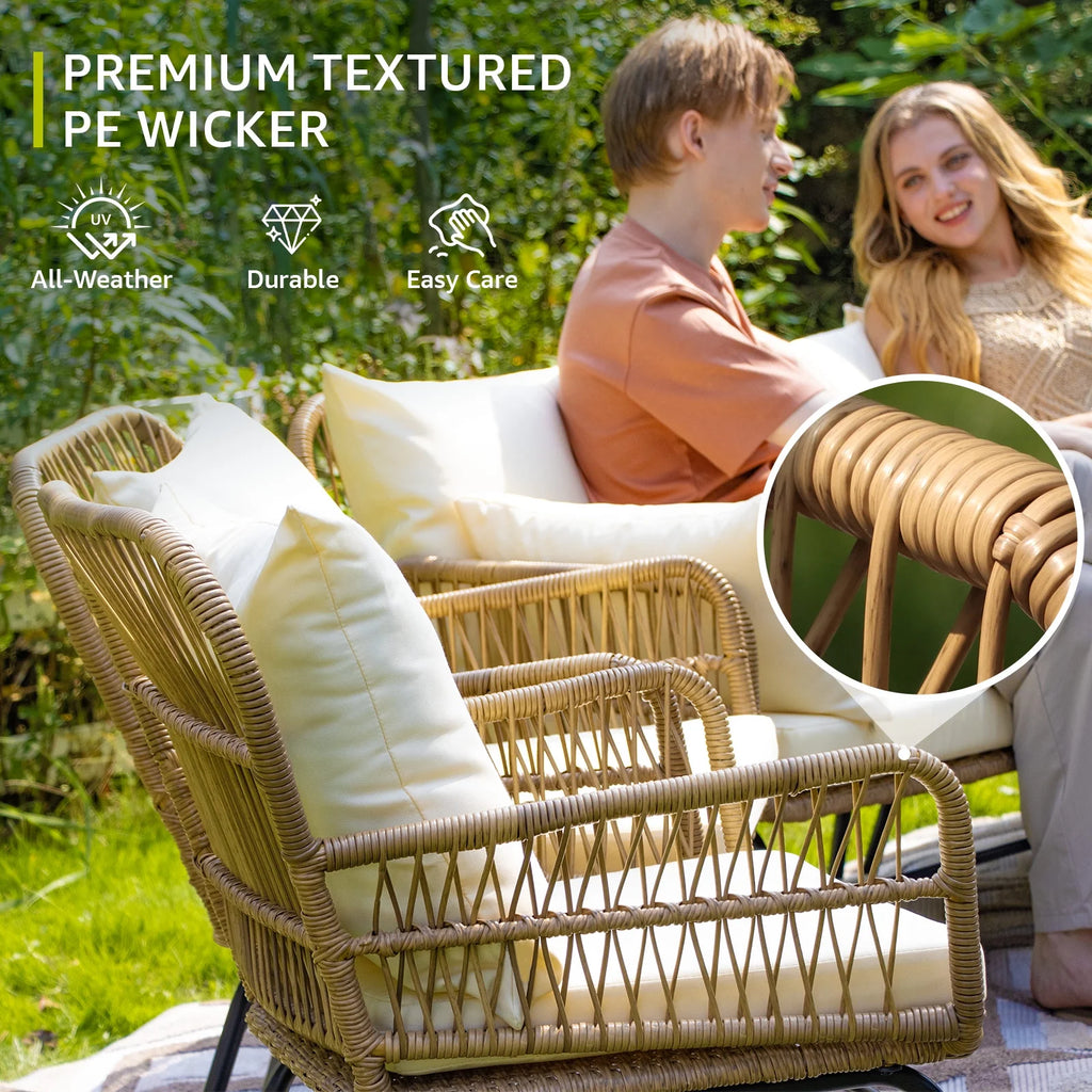 RADIATA 6-Piece Boho Patio Furniture Set, Outdoor Wicker Sectional Sofa Conversation Set with Ice Bucket & Coffee Table, 500lbs Capacity, Beige
