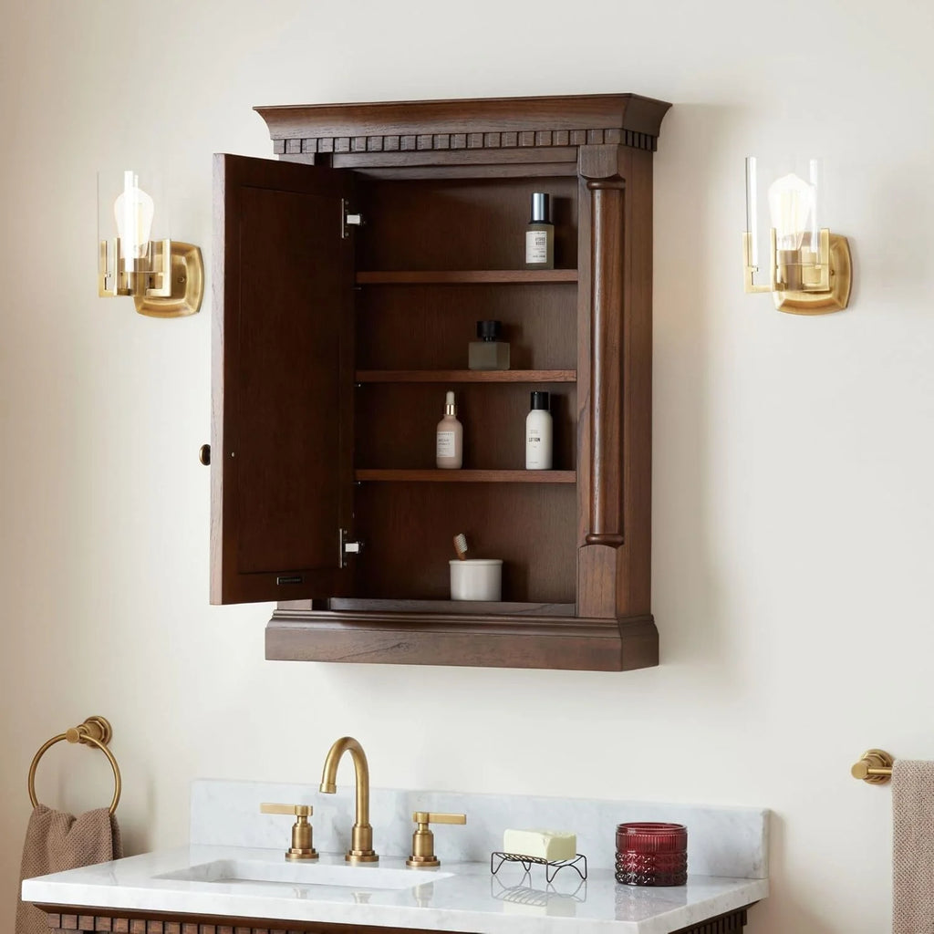 Signature Hardware SH6622428ACF Claudia 24" Mahogany Framed Single Door Medicine Cabinet - Antique Coffee