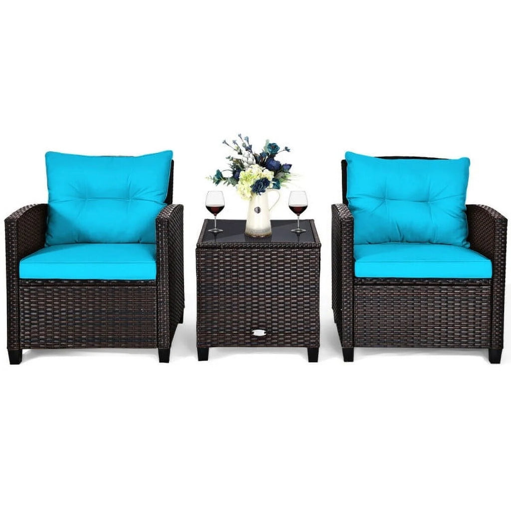 Spaco Patio Furniture 4 Pieces Patio Rattan Furniture Set, Outdoor Wicker Rattan Chairs Garden Backyard Balcony Porch Poolside loveseat with Coffee Table Cushioned Sofa-White
