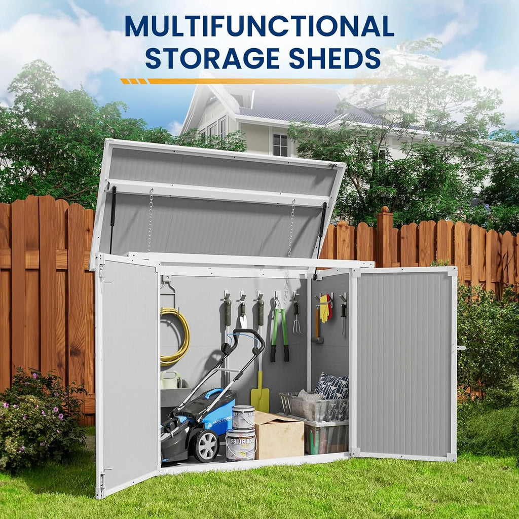 ECOPATIO Outdoor Storage Shed 41 Cu Ft Weather Resistant Resin with Floor Gray