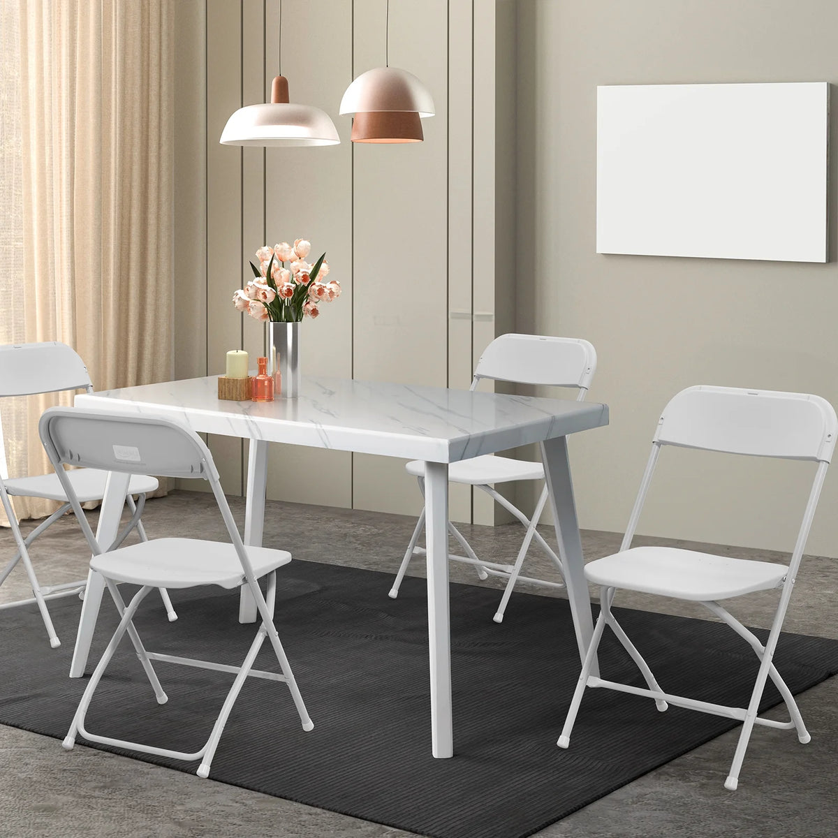 JOYMOR 10 Pack White Plastic Folding Chair, Indoor Outdoor Stackable Seat