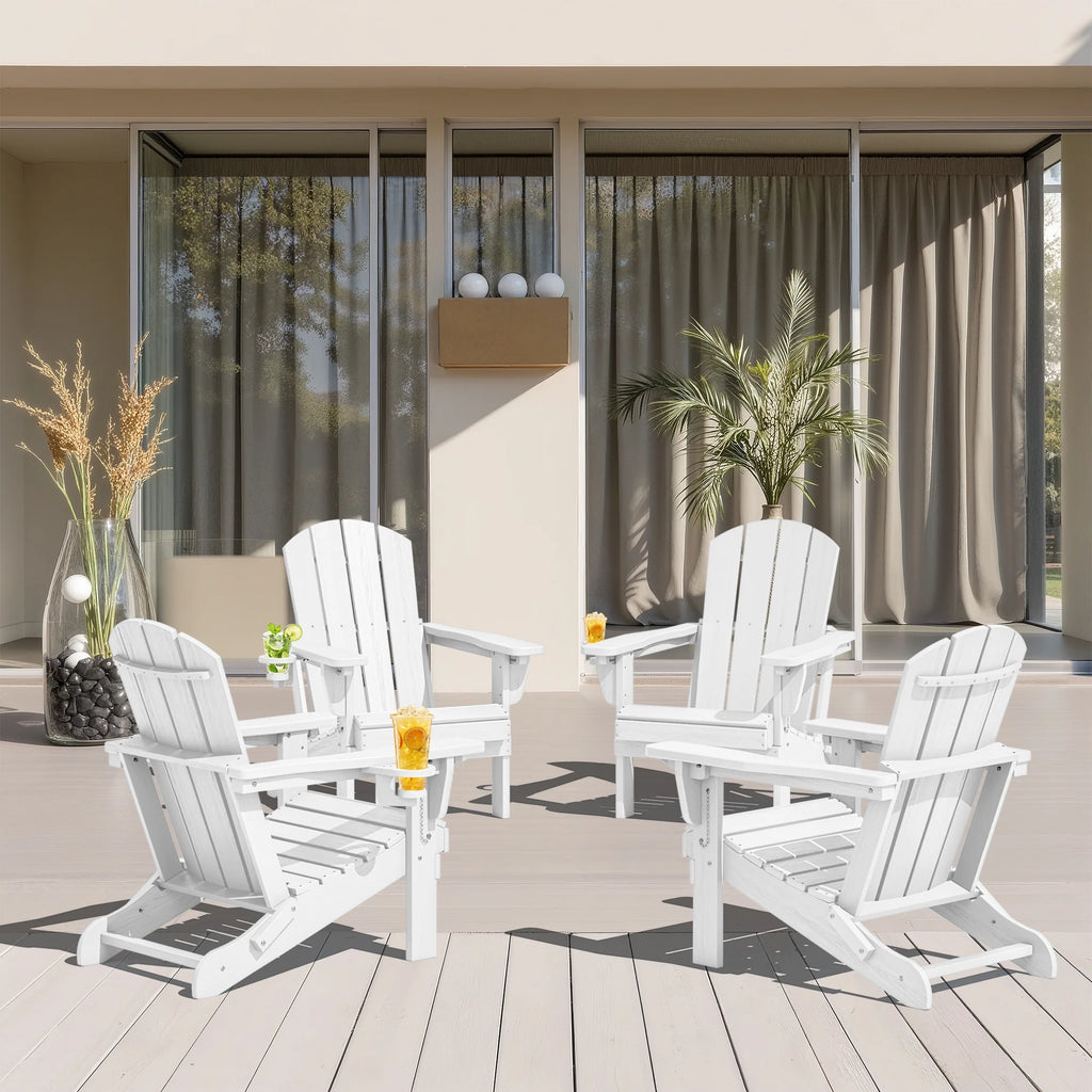 SERWALL Outdoor Adjustable Folding HDPE Adirondack Chairs Set of 2 with Cup Holder, Gray