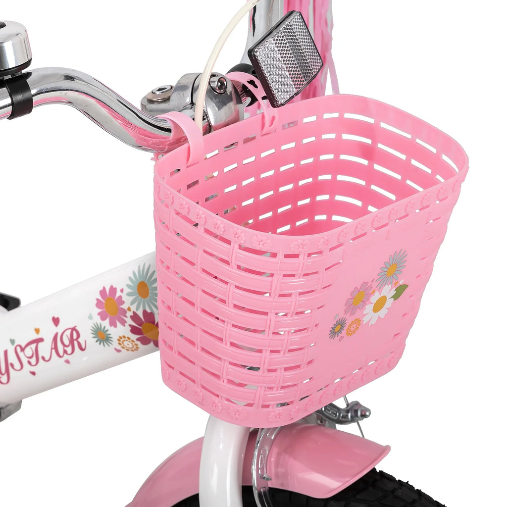 JOYSTAR Little Daisy 14 Inch Kids Bike for 3 4 5 Years Girls with Handbrake Children Princess Bicycle with Training Wheels Basket Streamer Toddler Cycle Bikes Blue